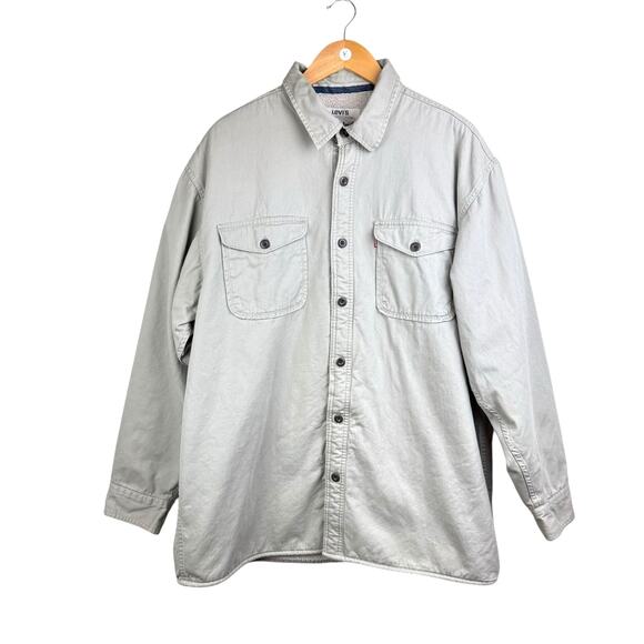 Levi's Men's Neutral Khaki Cotton Sherpa Lined Button Up Casual Trucker Jacket - Picture 1 of 12